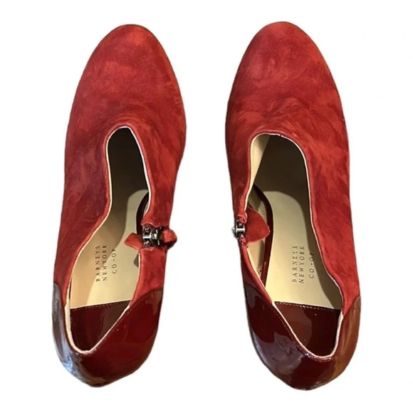 Barneys New York Co-Op Burgundy Suede Platform Ankle Booties Size 9 - Picture 6 of 12